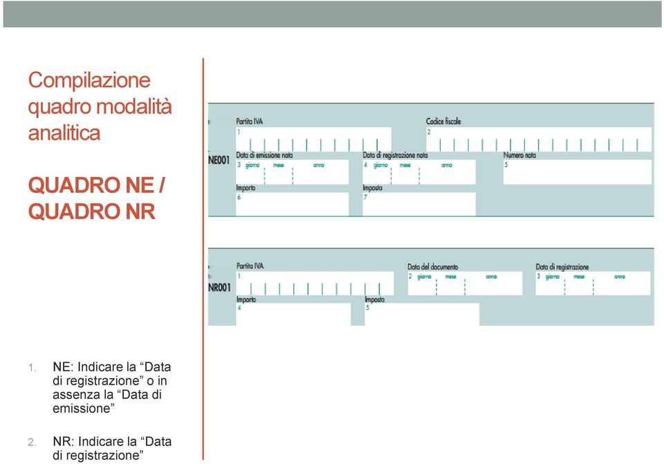 NE: Indicare la Data di registrazione o in