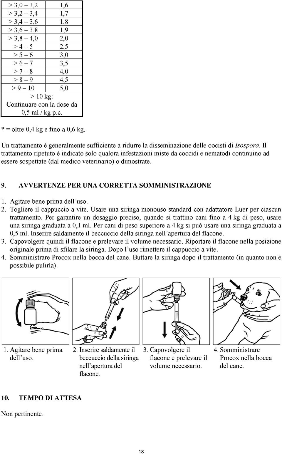 Il trattamento ripetuto è indicato solo qualora infestazioni miste da coccidi e nematodi continuino ad essere sospettate (dal medico veterinario) o dimostrate. 9.