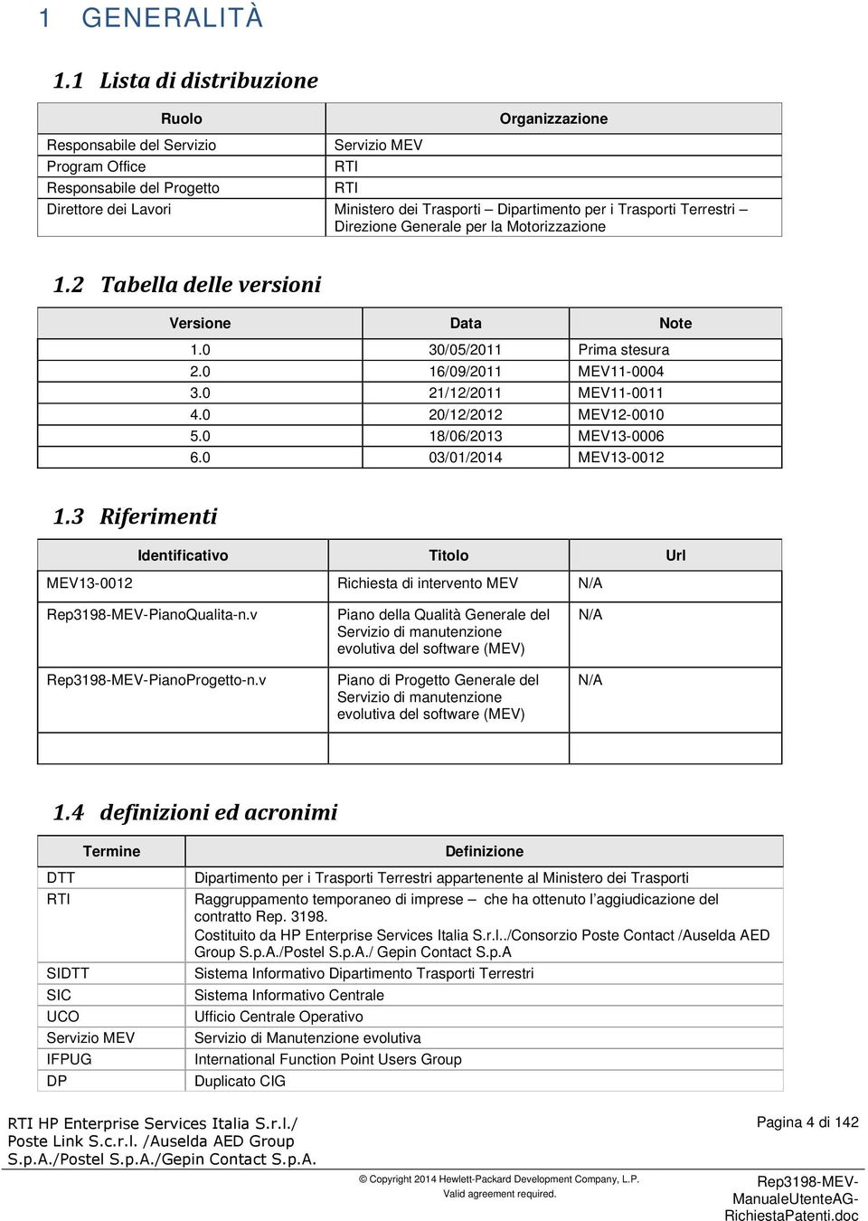 Trasporti Terrestri Direzione Generale per la Motorizzazione 1.2 Tabella delle versioni Versione Data Note 1.0 30/05/2011 Prima stesura 2.0 16/09/2011 MEV11-0004 3.0 21/12/2011 MEV11-0011 4.