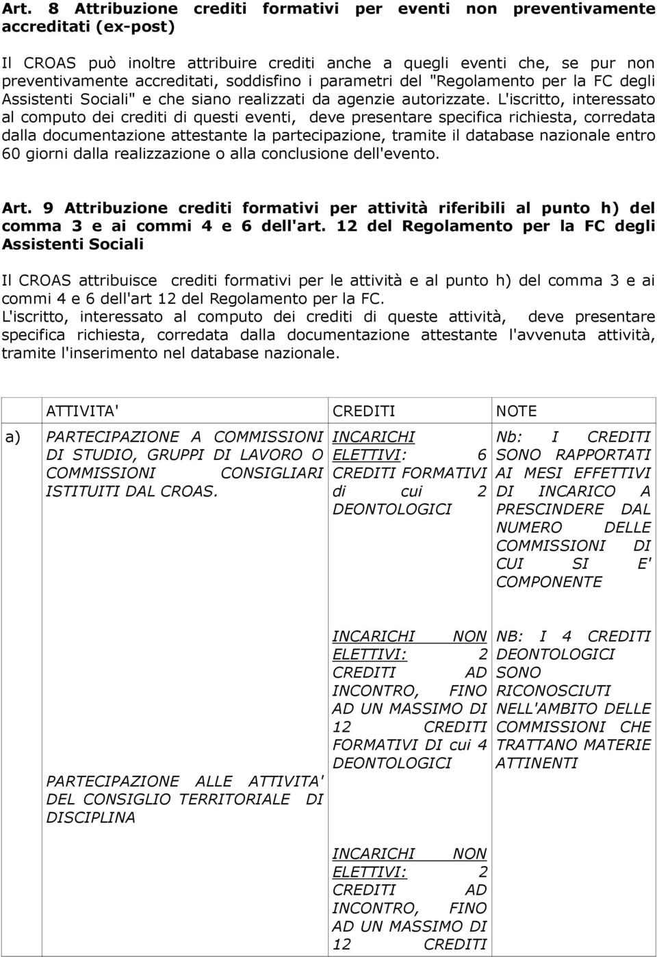 L'iscritto, interessato al computo dei crediti di questi eventi, deve presentare specifica richiesta, corredata dalla documentazione attestante la partecipazione, tramite il database nazionale entro