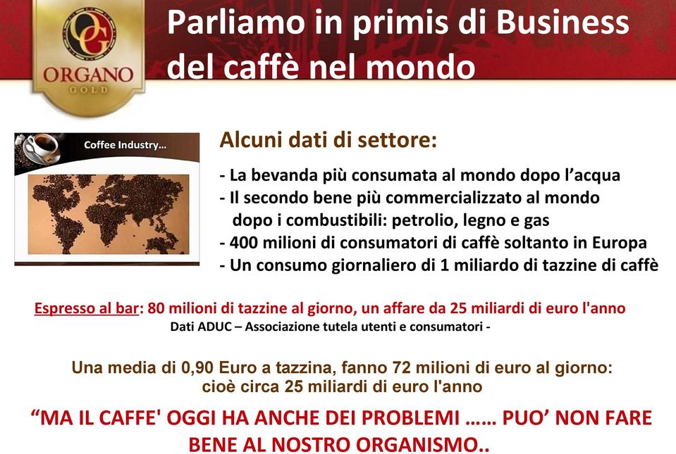 al mondo dopo i combustibili: petrolio, legno e gas - 400 milioni di consumatori di caffè soltanto in Europa - Un consumo giornaliero di 1 miliardo di tazzine di caffè