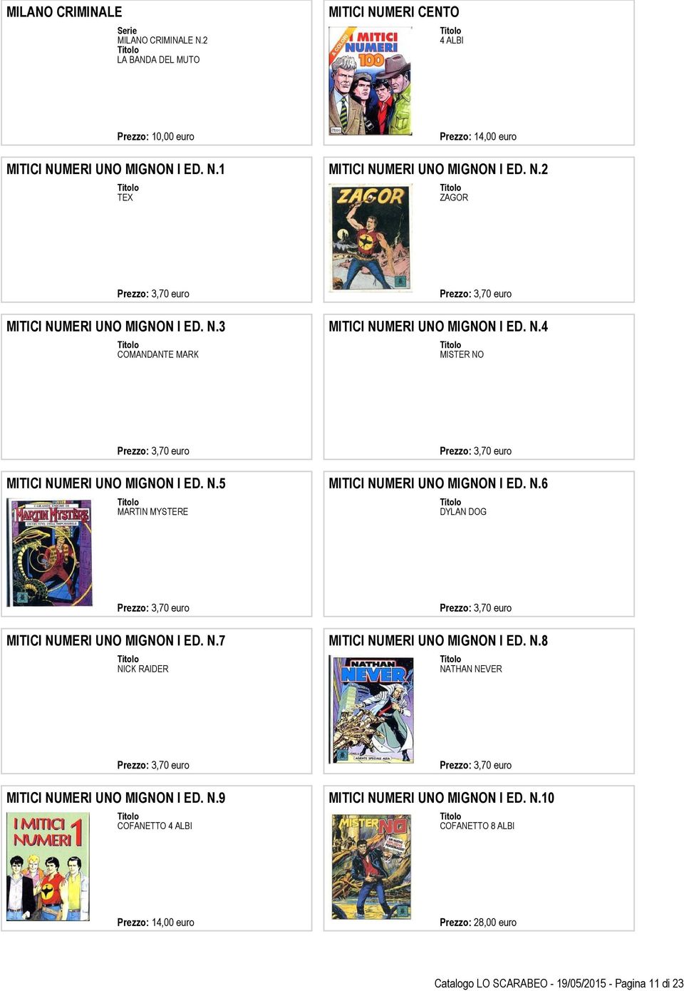 N.6 MARTIN MYSTERE DYLAN DOG MITICI NUMERI UNO MIGNON I ED. N.7 MITICI NUMERI UNO MIGNON I ED. N.8 NICK RAIDER NATHAN NEVER MITICI NUMERI UNO MIGNON I ED. N.9 MITICI NUMERI UNO MIGNON I ED.