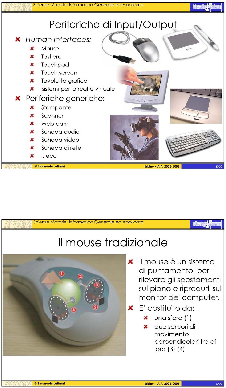 . ecc 5/29 Il mouse tradizionale Il mouse è un sistema di puntamento per rilevare gli spostamenti sul piano e