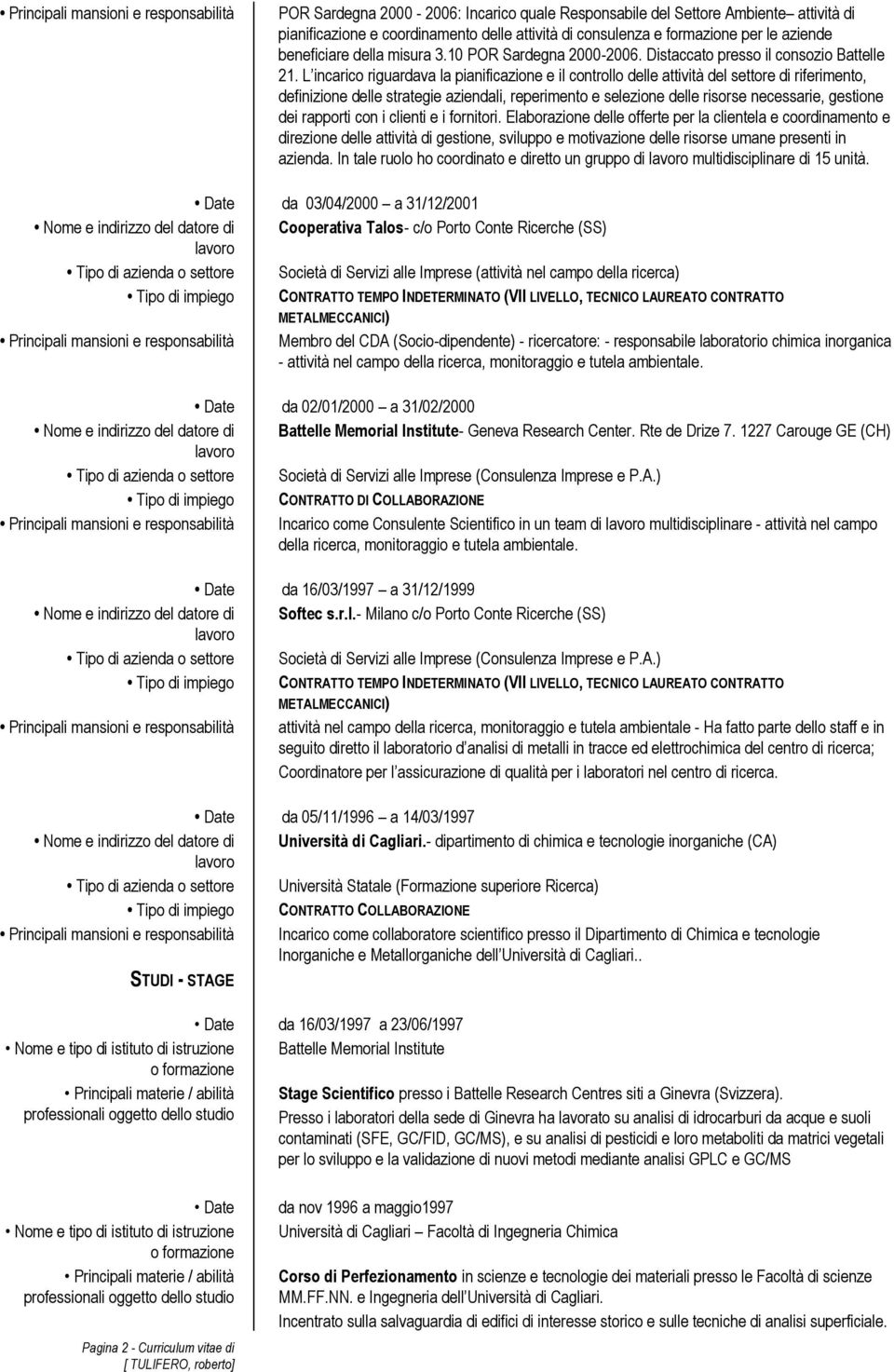 L incarico riguardava la pianificazione e il controllo delle attività del settore di riferimento, definizione delle strategie aziendali, reperimento e selezione delle risorse necessarie, gestione dei