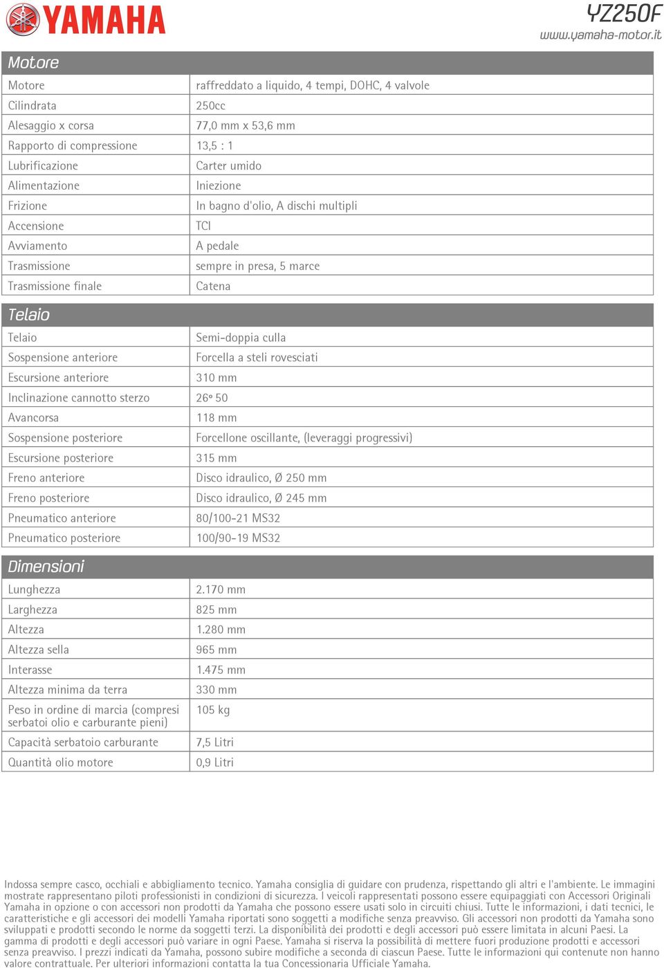 anteriore Forcella a steli rovesciati Escursione anteriore 310 mm Inclinazione cannotto sterzo 26º 50 Avancorsa 118 mm Sospensione posteriore Forcellone oscillante, (leveraggi progressivi) Escursione