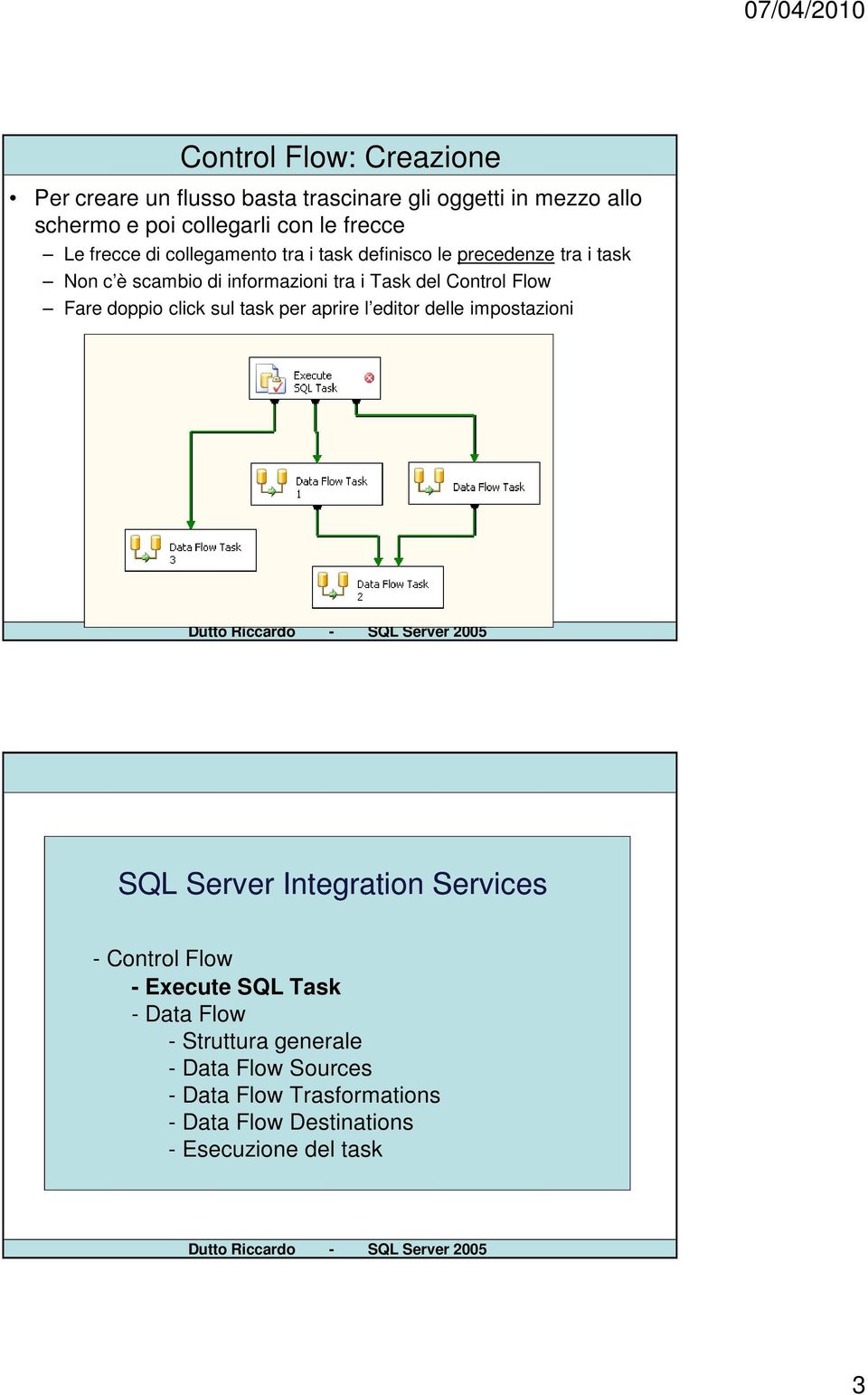 precedenze tra i task Non c è scambio di informazioni tra i Task del Control Flow Fare