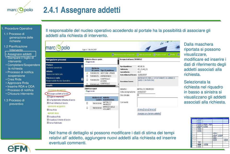 Dalla maschera riportata si possono visualizzare, modificare ed inserire i dati di riferimento degli addetti associati alla richiesta.