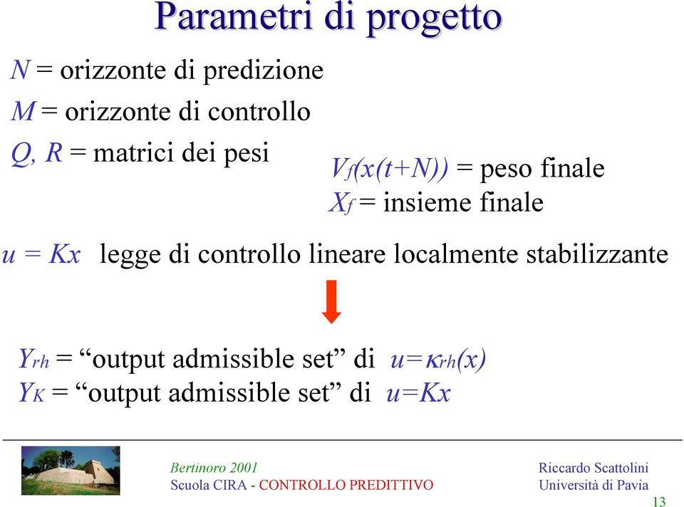 insieme finale u = Kx legge di controllo lineare localmente