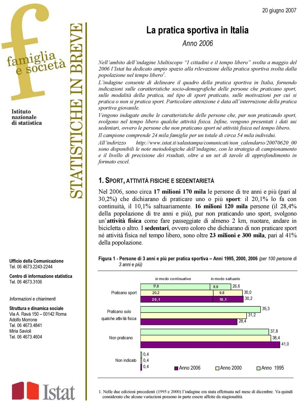 L indagine consente di delineare il quadro della pratica sportiva in Italia, fornendo indicazioni sulle caratteristiche socio-demografiche delle persone che praticano sport, sulle modalità della