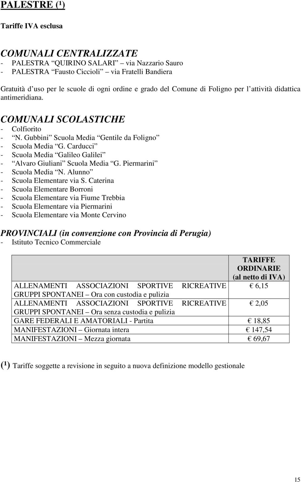 Carducci - Scuola Media Galileo Galilei - Alvaro Giuliani Scuola Media G. Piermarini - Scuola Media N. Alunno - Scuola Elementare via S.