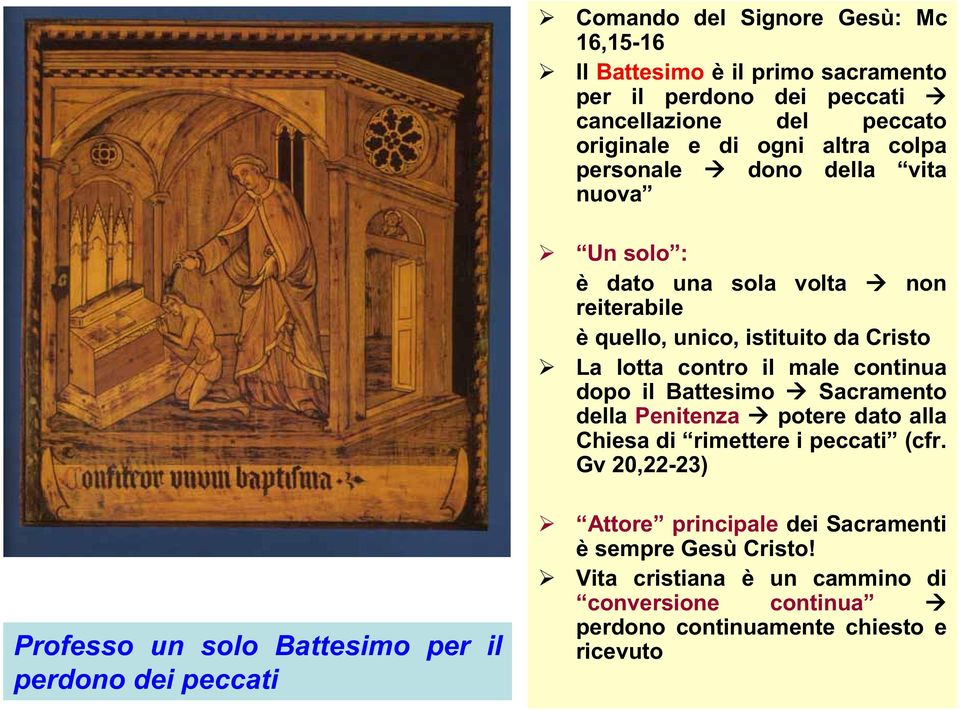 istituito da Cristo La lotta contro il male continua dopo il Battesimo Sacramento della Penitenza potere dato alla Chiesa di rimettere i peccati (cfr.