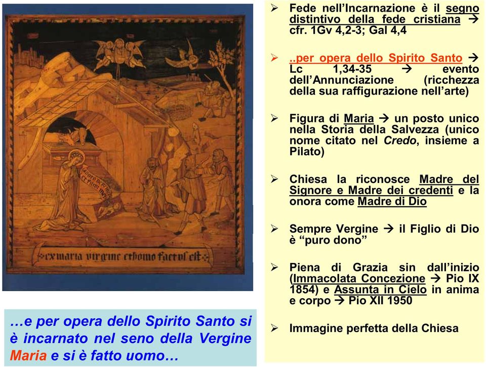 .per opera dello Spirito Santo Lc 1,34-35 evento dell Annunciazione (ricchezza della sua raffigurazione nell arte) Figura di Maria un posto unico nella Storia della