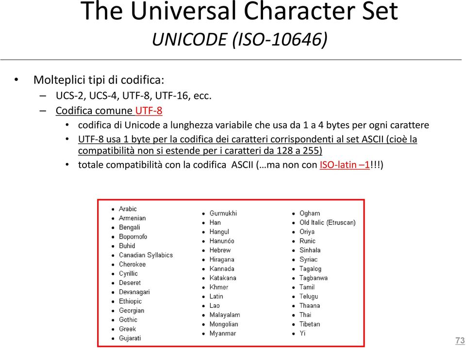 carattere UTF 8 usa 1 byte per la codifica dei caratteri corrispondenti al set ASCII (cioè la compatibilità