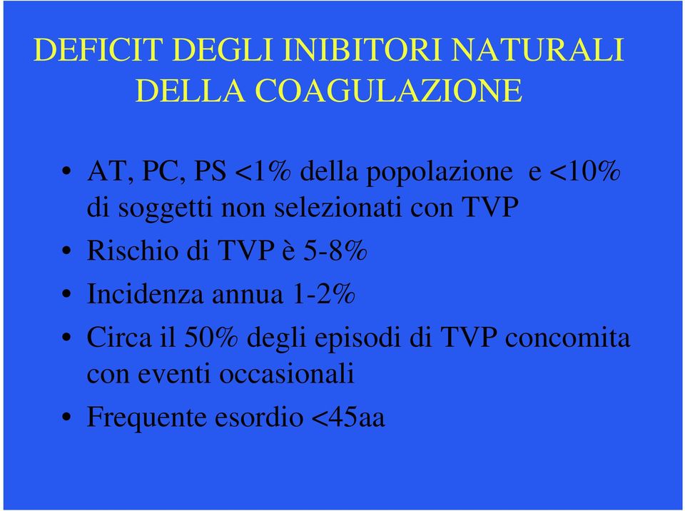 Rischiodi TVP è5-8% Incidenza annua 1-2% Circa il 50% degli