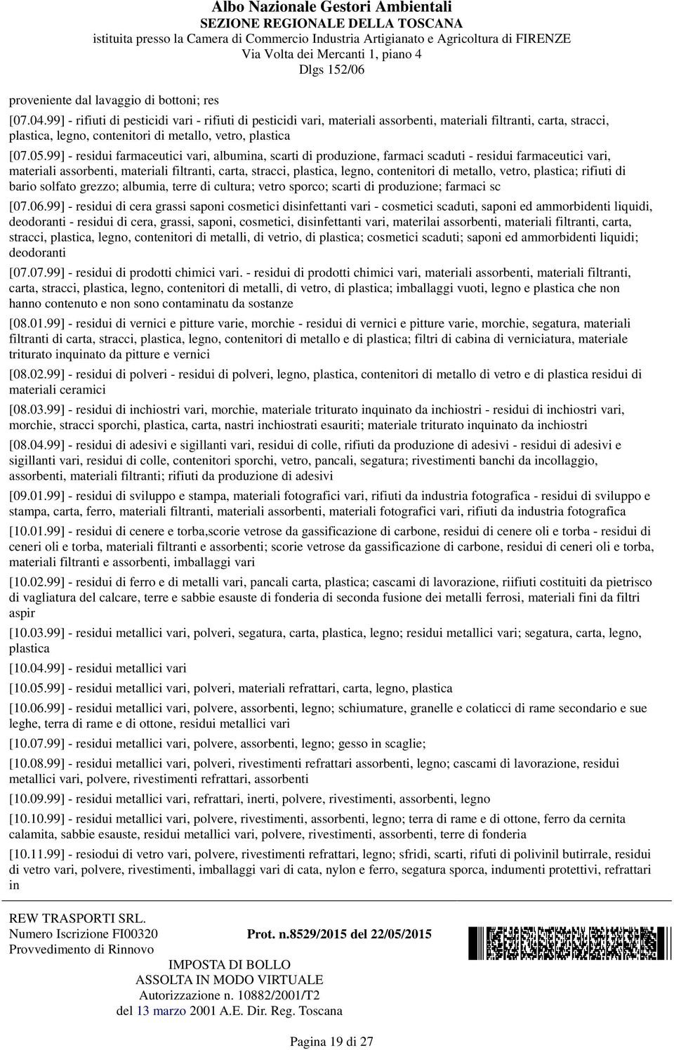 99] - residui farmaceutici vari, albumina, scarti di produzione, farmaci scaduti - residui farmaceutici vari, materiali assorbenti, materiali filtranti, carta, stracci, plastica, legno, contenitori