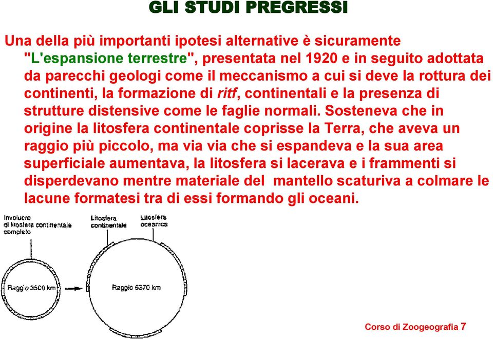 Sosteneva che in origine la litosfera continentale coprisse la Terra, che aveva un raggio più piccolo, ma via via che si espandeva e la sua area superficiale aumentava,