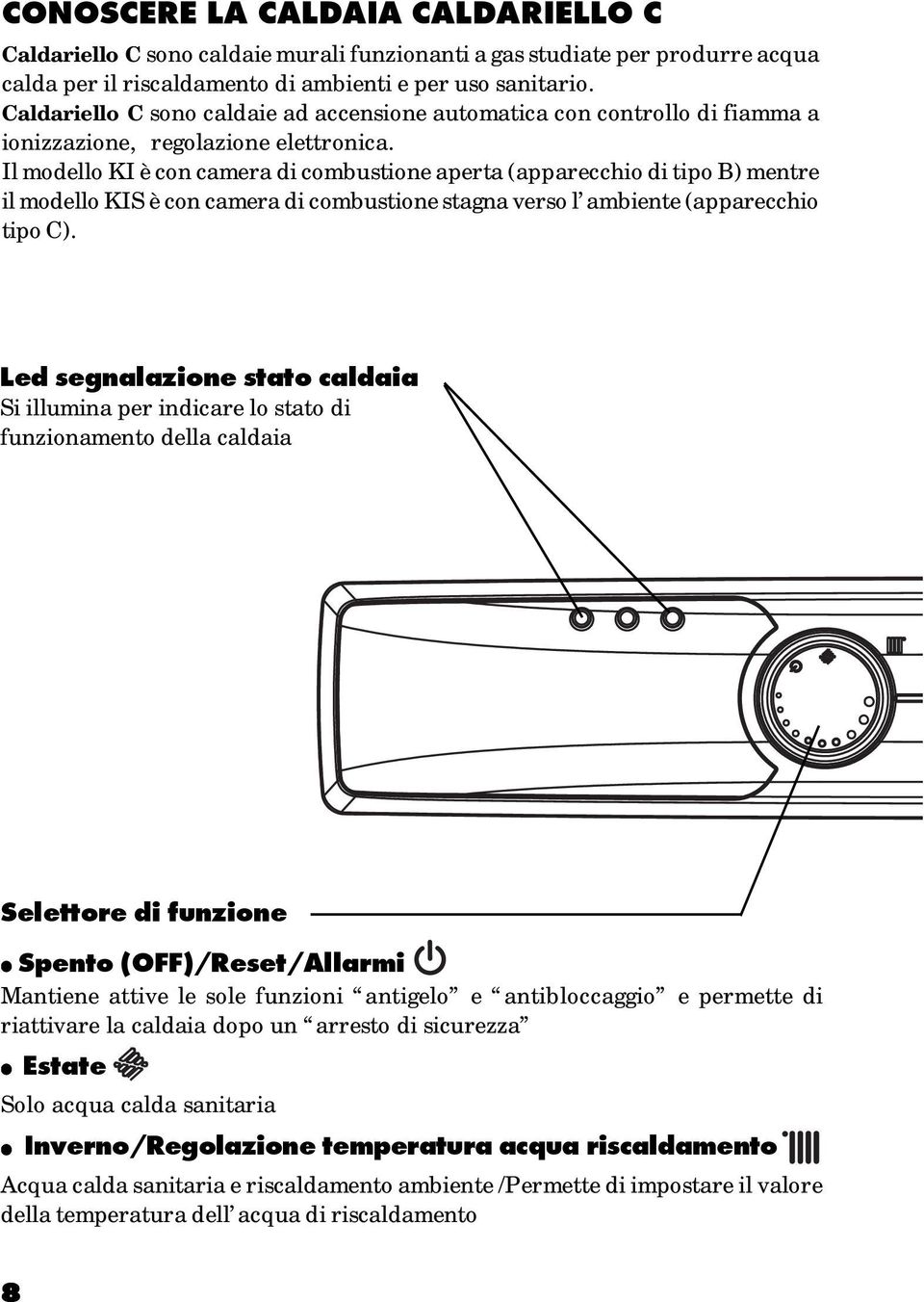 Il modello KI è con camera di combustione aperta (apparecchio di tipo B) mentre il modello KIS è con camera di combustione stagna verso l ambiente (apparecchio tipo C).