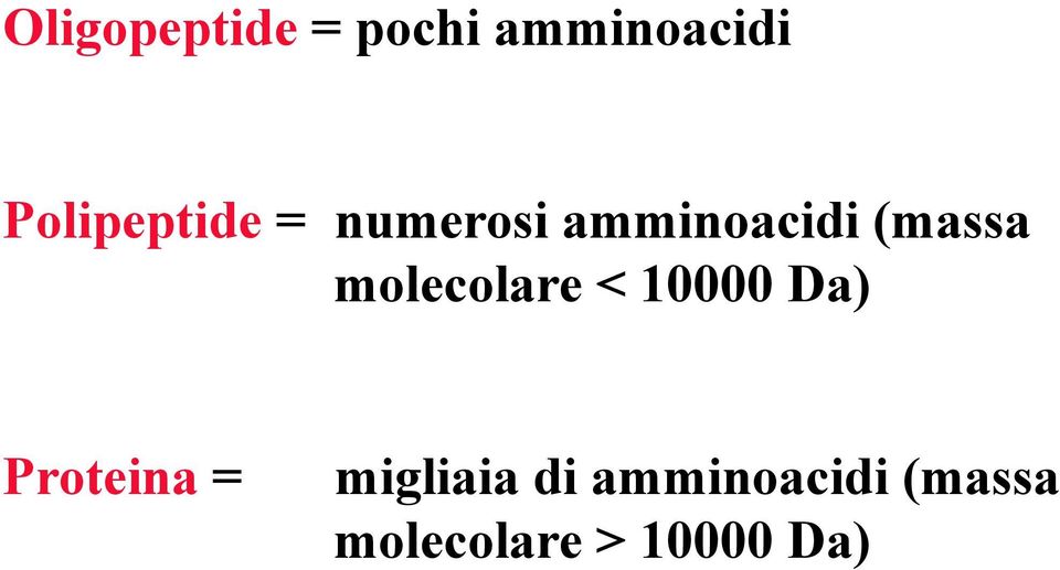 (massa molecolare < 10000 Da) Proteina =