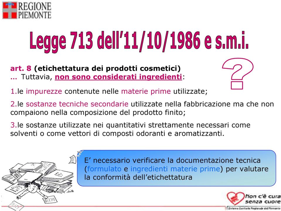 le sostanze tecniche secondarie utilizzate nella fabbricazione ma che non compaiono nella composizione del prodotto finito; 3.