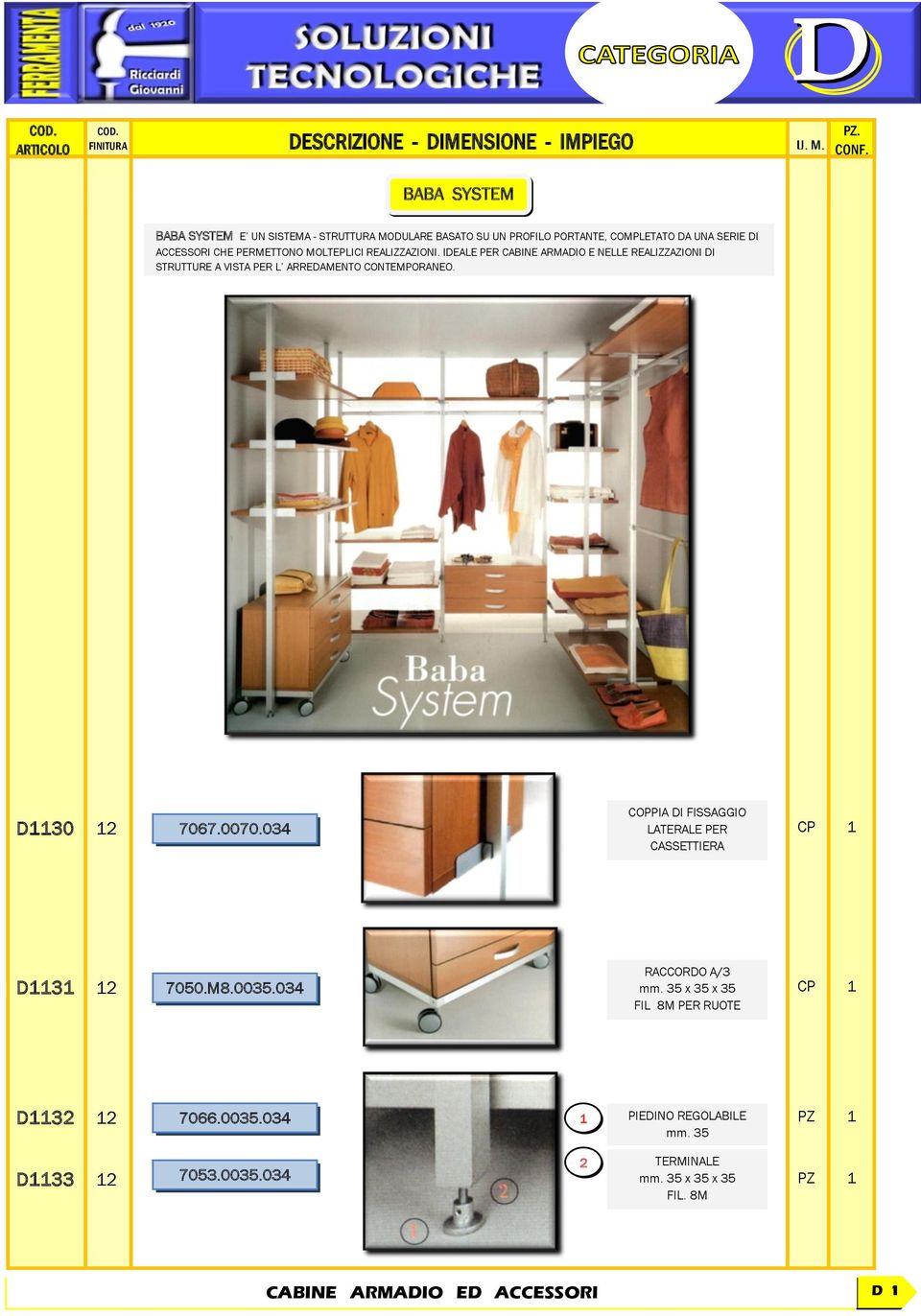 IDEALE PER CABINE ARMADIO E NELLE REALIZZAZIONI DI STRUTTURE A VISTA PER L ARREDAMENTO CONTEMPORANEO. D1130 67.00.