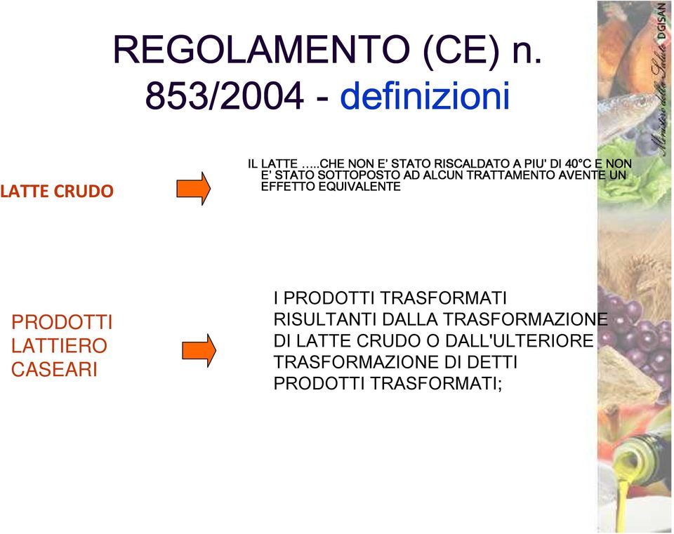 TRATTAMENTO AVENTE UN EFFETTO EQUIVALENTE PRODOTTI LATTIERO CASEARI I PRODOTTI