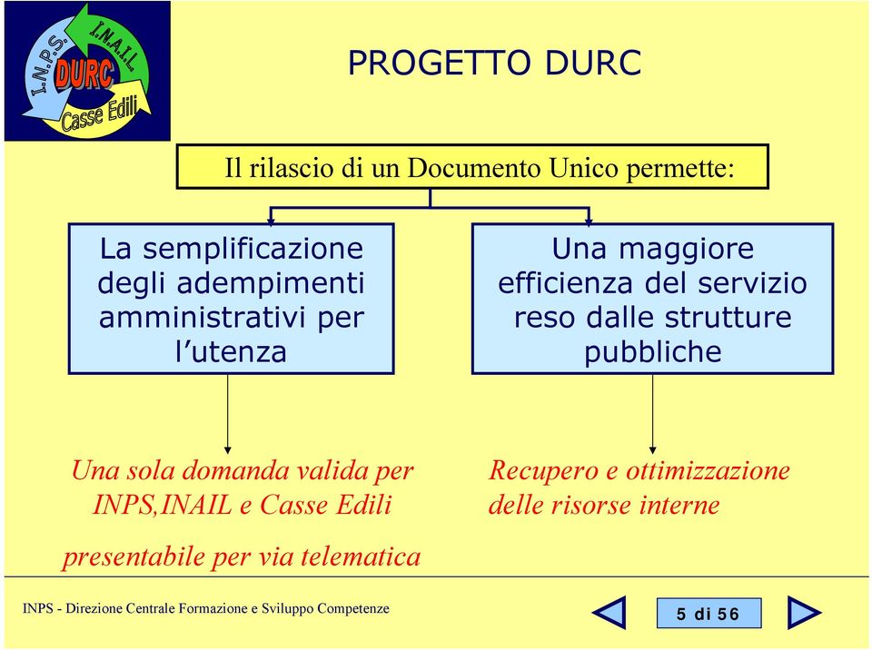 dalle strutture pubbliche Una sola domanda valida per INPS,INAIL e Casse Edili