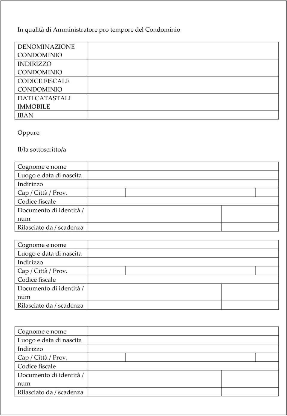 CONDOMINIO CODICE FISCALE CONDOMINIO DATI