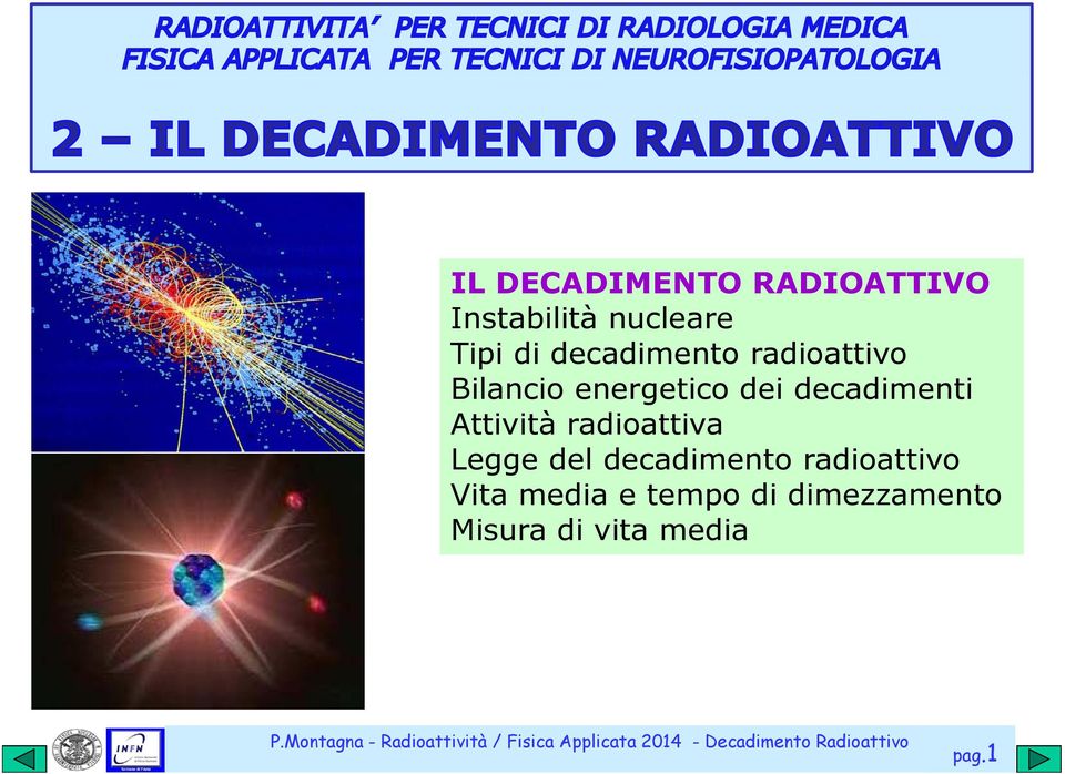 decadimenti Attività radioattiva Legge del decadimento