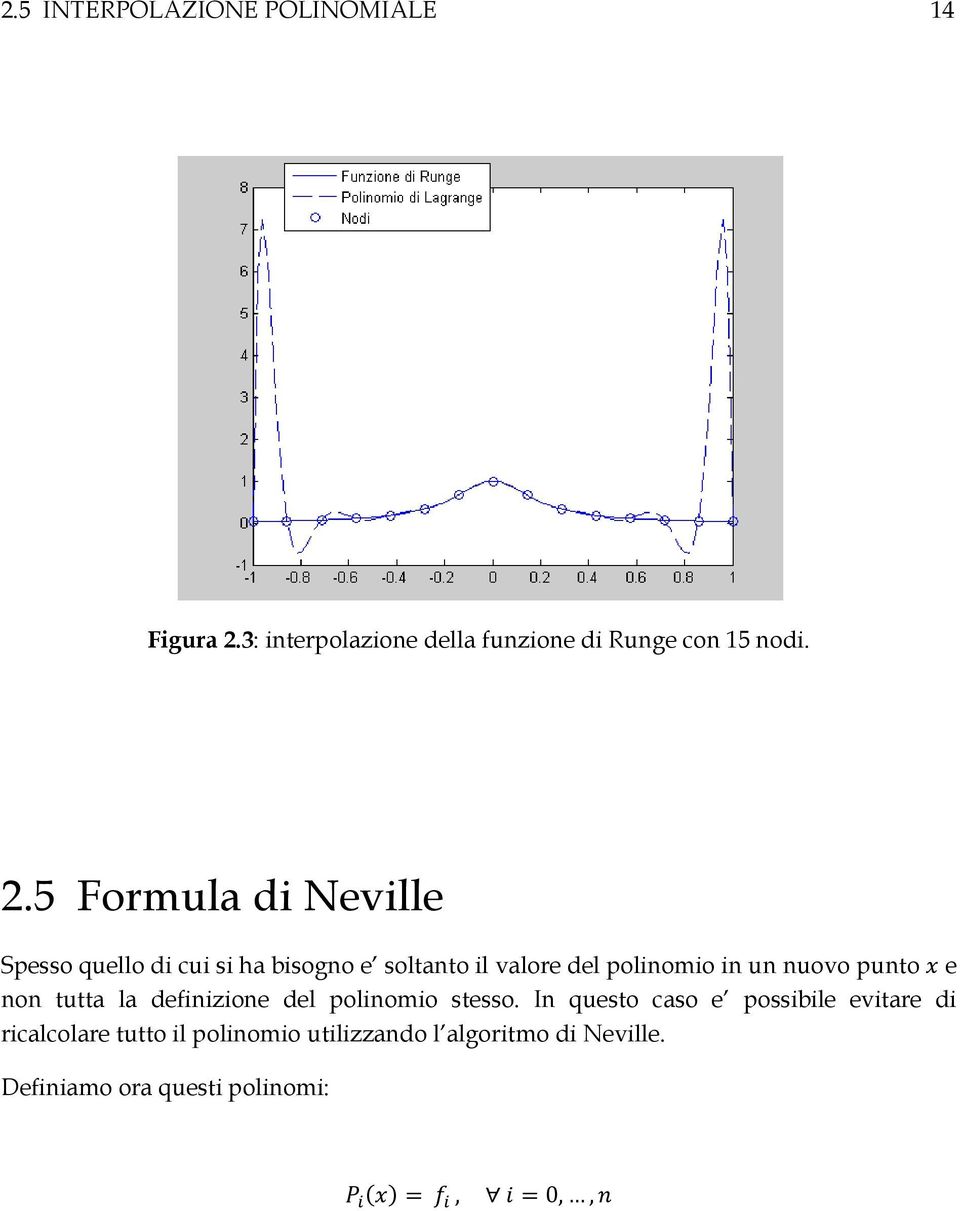 5 Formula di Neville Spesso quello di cui si ha bisogno e soltanto il valore del polinomio in un