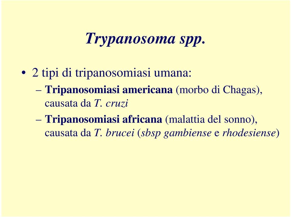 americana (morbo di Chagas), causata da T.