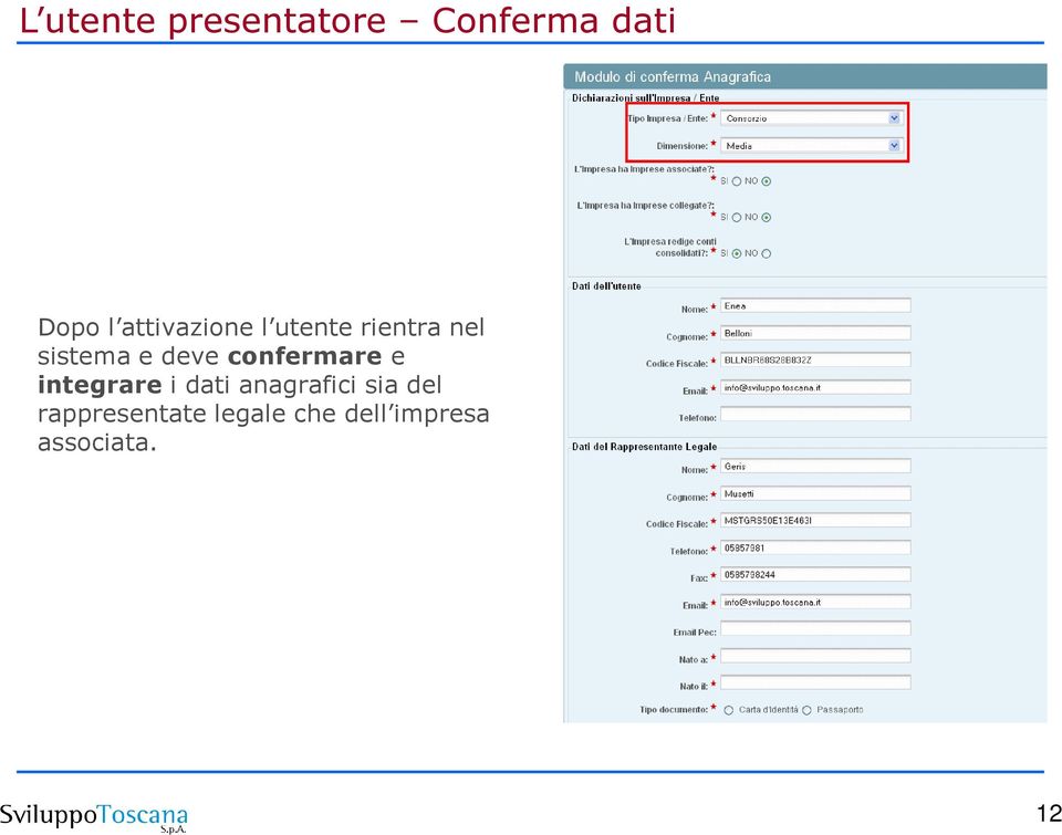 confermare e integrare i dati anagrafici sia