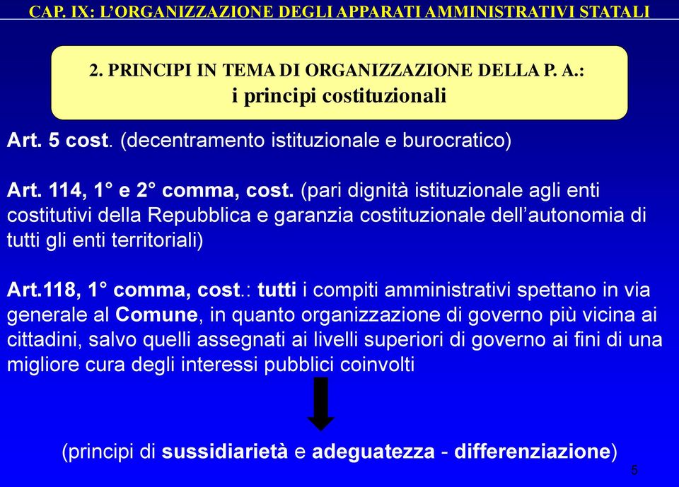 (pari dignità istituzionale agli enti costitutivi della Repubblica e garanzia costituzionale dell autonomia di tutti gli enti territoriali) Art.