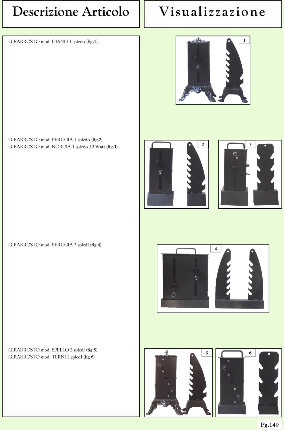 ) GIRARROSTO mod. NORCIA spiedo 0 Watt (fig.) GIRARROSTO mod. PERUGIA spiedi (fig.