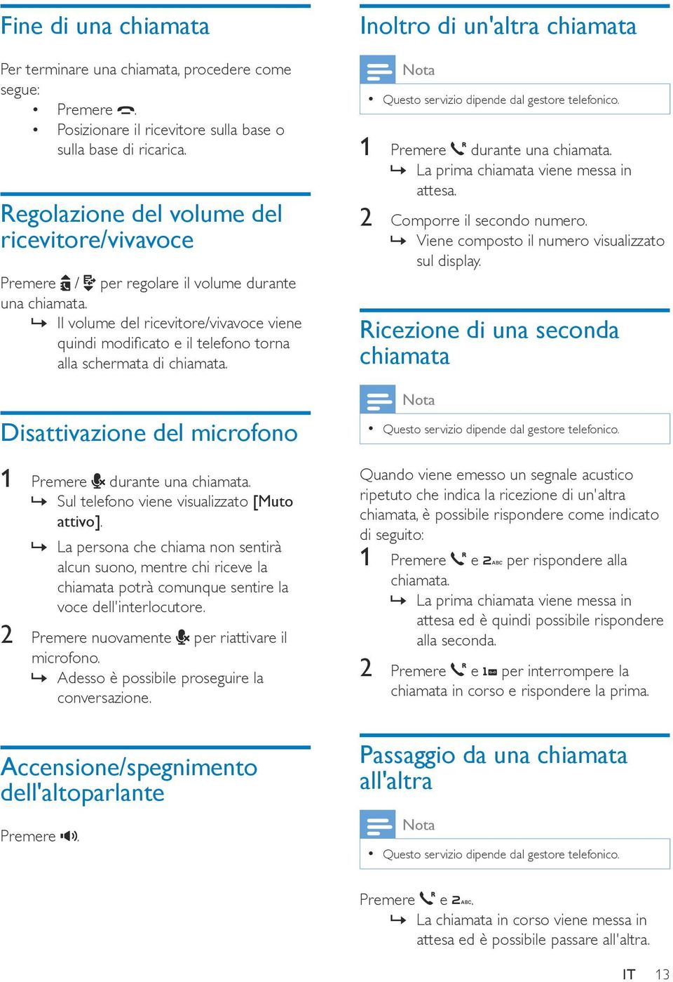 Il volume del ricevitore/vivavoce viene quindi modificato e il telefono torna alla schermata di chiamata. Disattivazione del microfono 1 Premere durante una chiamata.