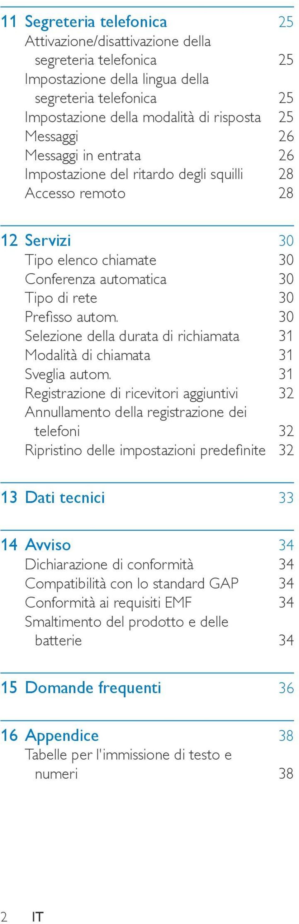 30 Selezione della durata di richiamata 31 Modalità di chiamata 31 Sveglia autom.