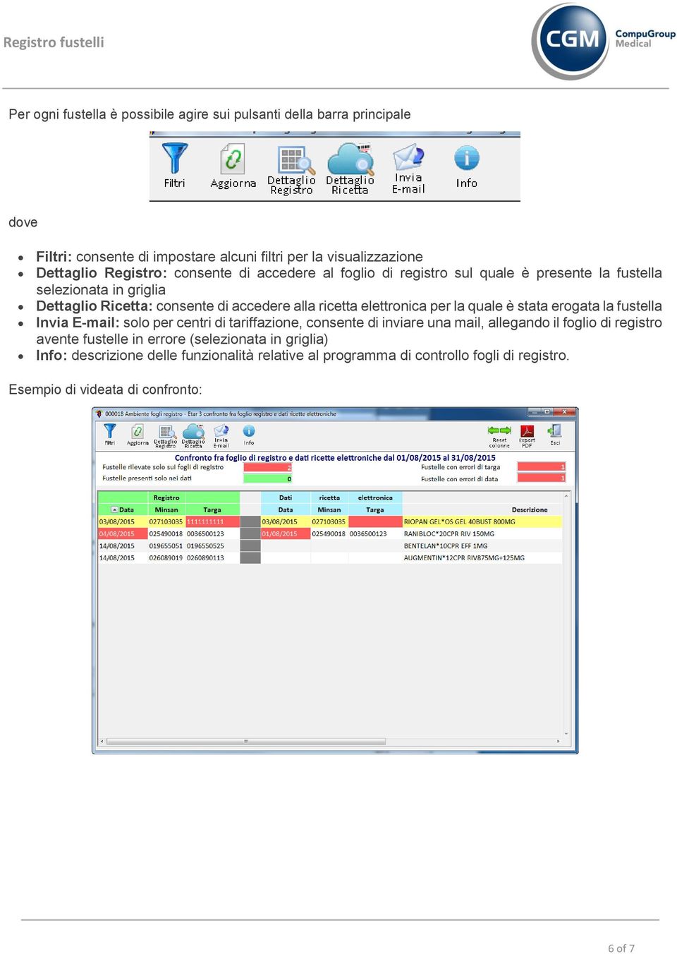 per la quale è stata erogata la fustella Invia E-mail: solo per centri di tariffazione, consente di inviare una mail, allegando il foglio di registro avente