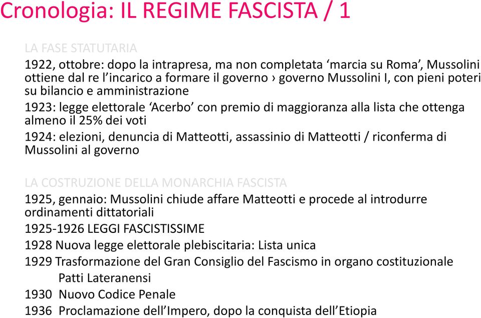 assassinio di Matteotti / riconferma di Mussolini al governo LA COSTRUZIONE DELLA MONARCHIA FASCISTA 1925, gennaio: Mussolini chiude affare Matteotti e procede al introdurre ordinamenti dittatoriali