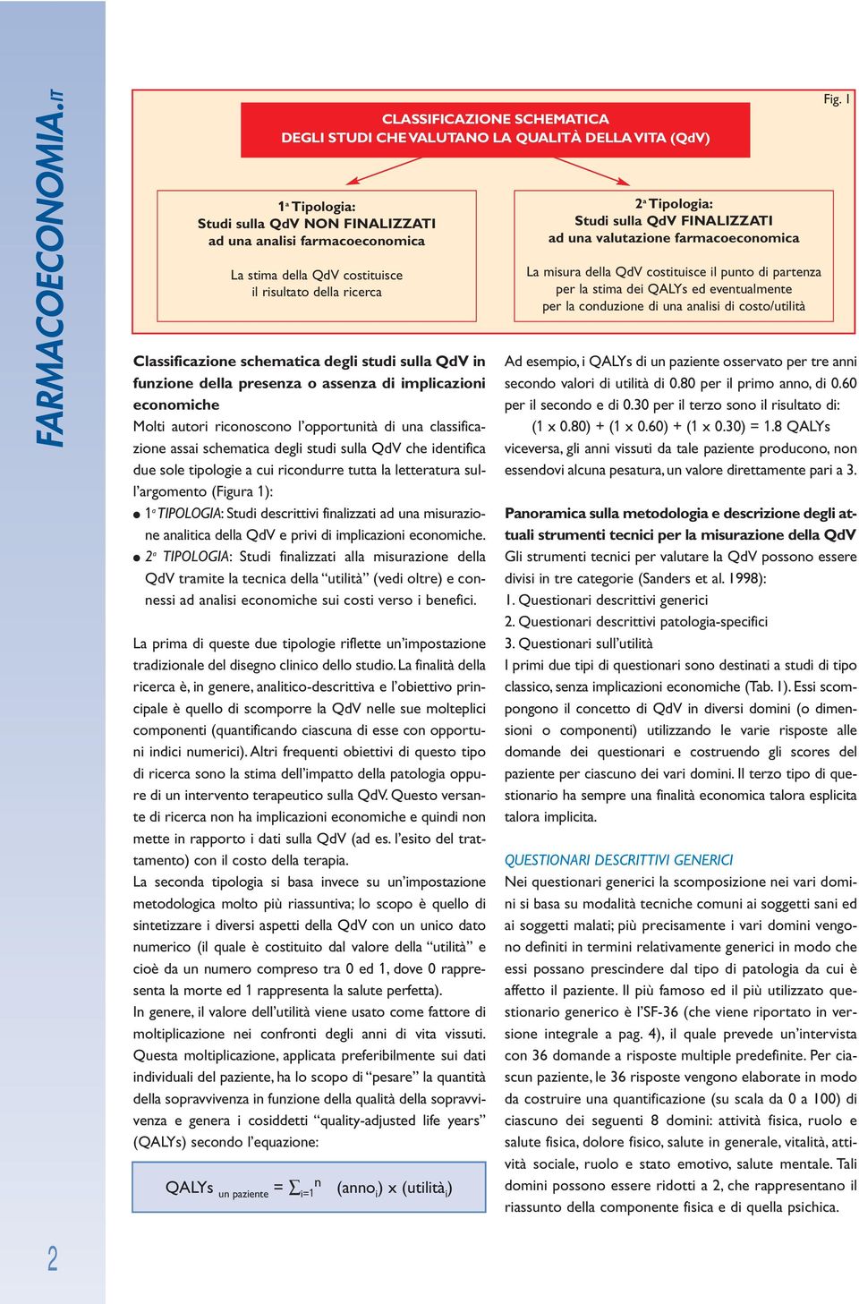 risultato della ricerca Classificazione schematica degli studi sulla QdV in funzione della presenza o assenza di implicazioni economiche Molti autori riconoscono l opportunità di una classificazione