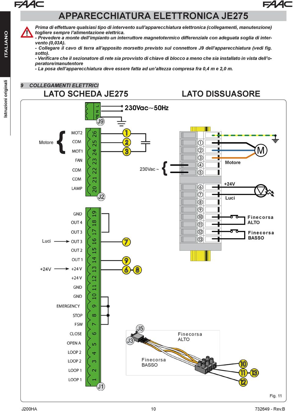 - Collegare il cavo di terra all apposito morsetto previsto sul connettore J9 dell apparecchiatura (vedi fig. sotto).