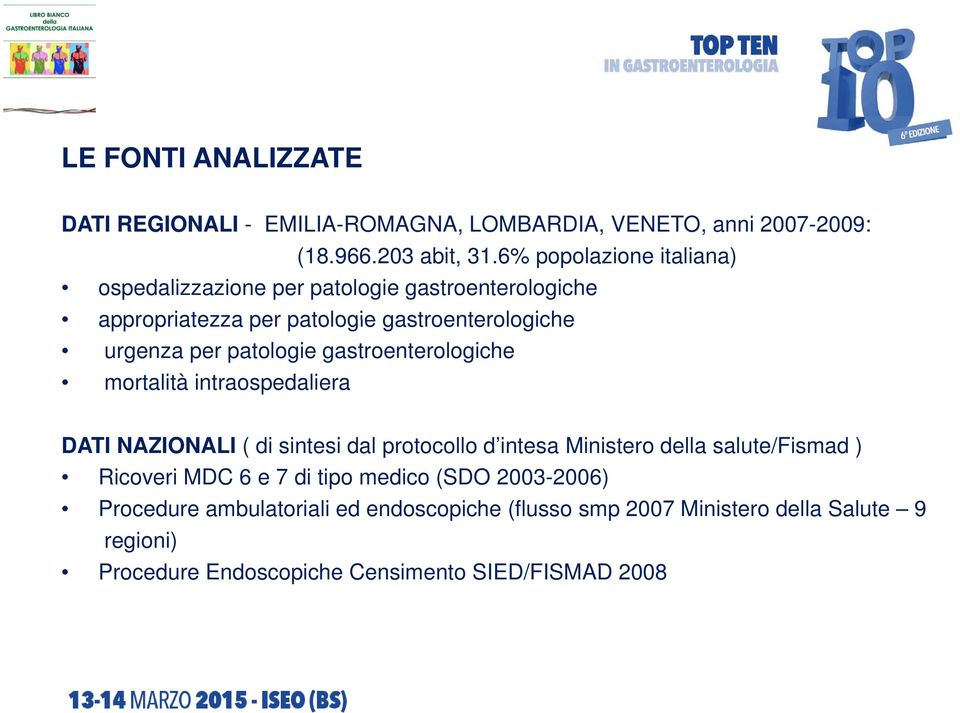 patologie gastroenterologiche mortalità intraospedaliera DATI NAZIONALI ( di sintesi dal protocollo d intesa Ministero della salute/fismad )