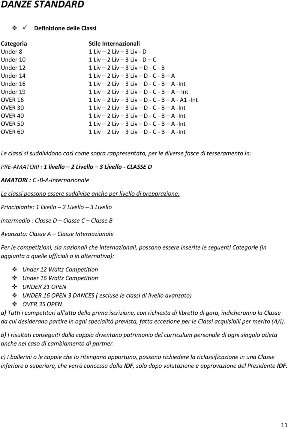 Liv 2 Liv 3 Liv D - C - B A -Int OVER 50 1 Liv 2 Liv 3 Liv D - C - B A -Int OVER 60 1 Liv 2 Liv 3 Liv D - C - B A -Int Le classi si suddividono così come sopra rappresentato, per le diverse fasce di