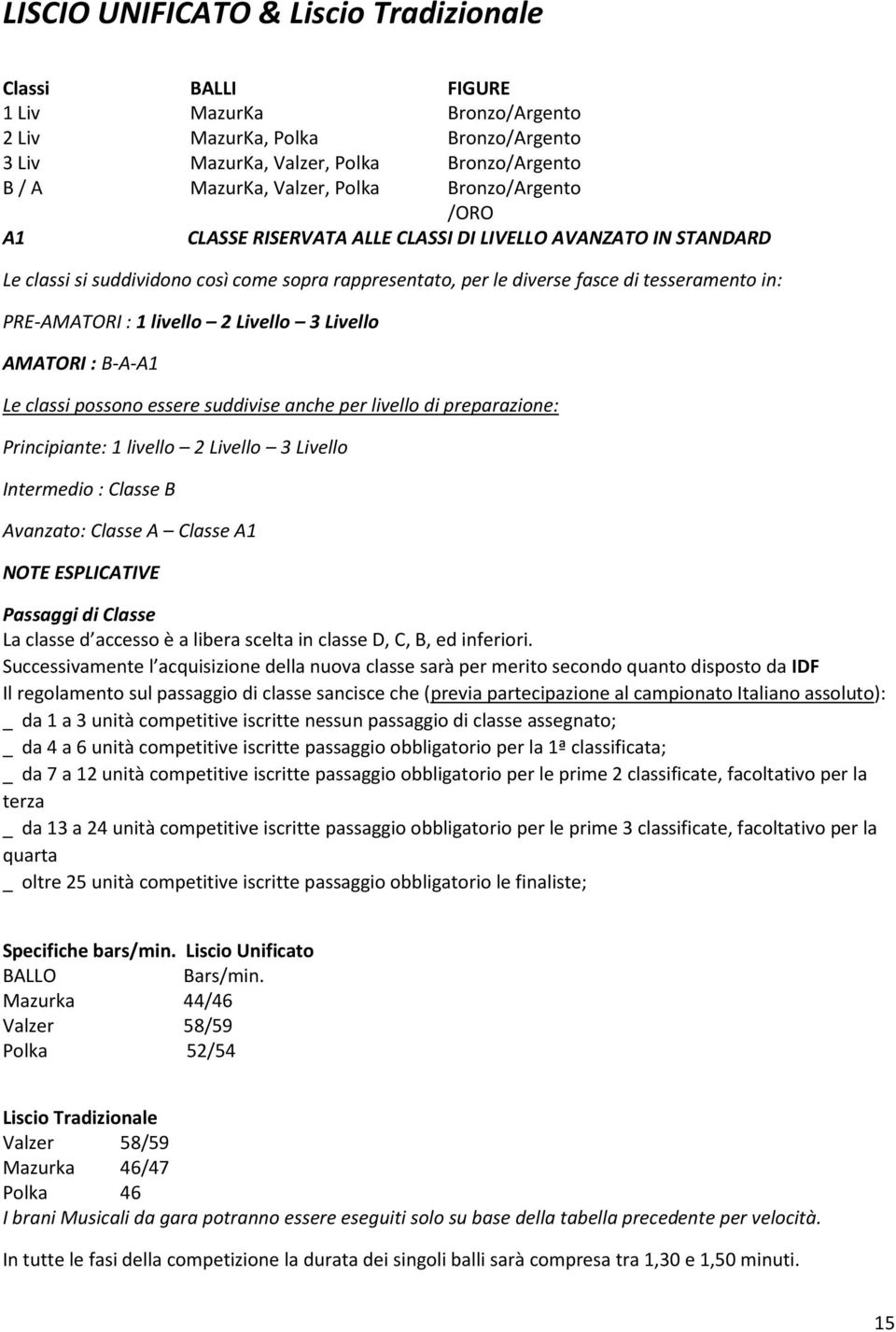 livello 2 Livello 3 Livello AMATORI : B-A-A1 Le classi possono essere suddivise anche per livello di preparazione: Principiante: 1 livello 2 Livello 3 Livello Intermedio : Classe B Avanzato: Classe A