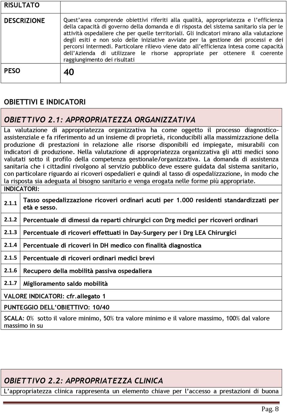 Particolare rilievo viene dato all efficienza intesa come capacità dell Azienda di utilizzare le risorse appropriate per ottenere il coerente raggiungimento dei risultati OBIETTIVI E INDICATORI