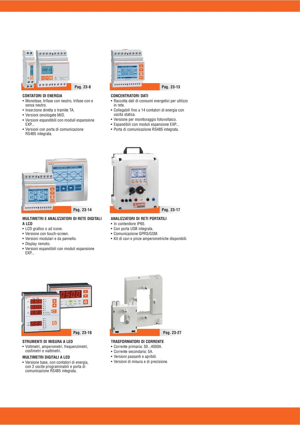 Versione per monitoraggio fotovoltaico. Espandibili con moduli espansione EXP... Porta di comunicazione RS485 integrata. Pag. -14 MUTIMETRI E IZZTRI I RETE IGITI C C grafico o ad icone.