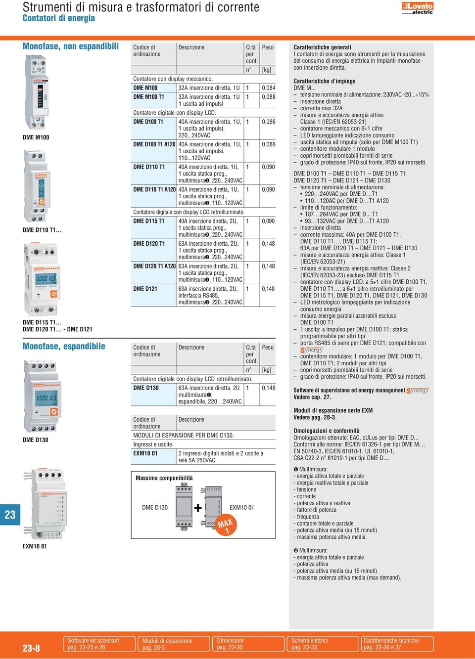 ME 100 T1 40 inserzione diretta, 1U, 1 0,086 1 uscita ad impulsi, 220...240VC ME 100 T1 120 40 inserzione diretta, 1U, 1 0,086 1 uscita ad impulsi, 110.