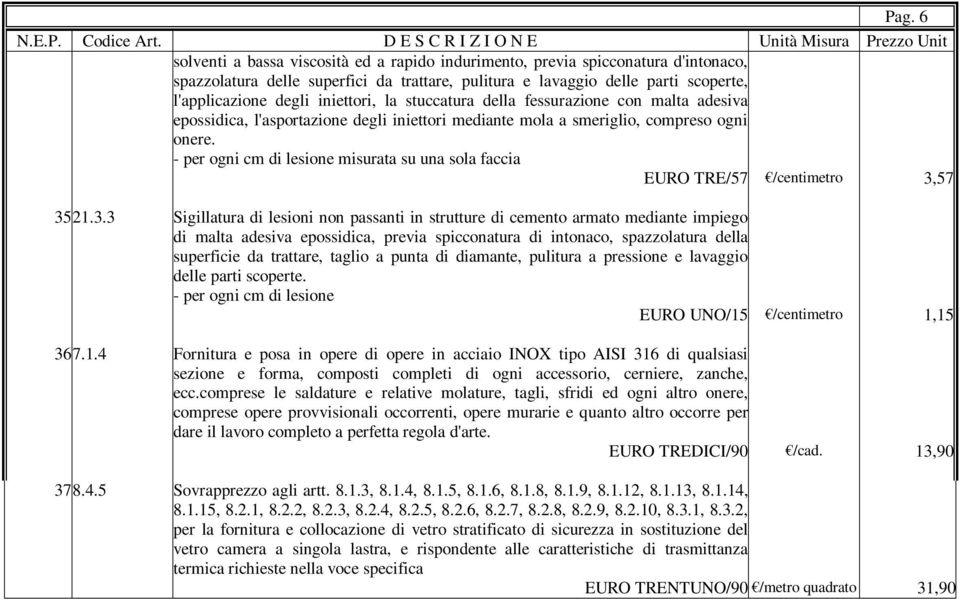 - per ogni cm di lesione misurata su una sola faccia EURO TRE/57 /centimetro 3,