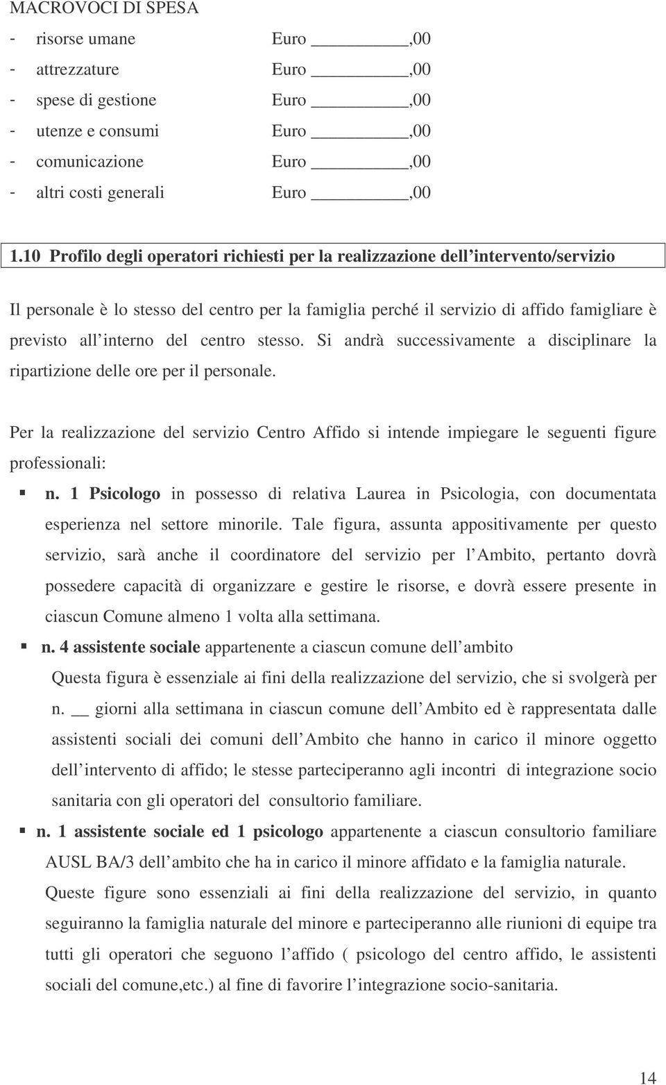 del centro stesso. Si andrà successivamente a disciplinare la ripartizione delle ore per il personale.