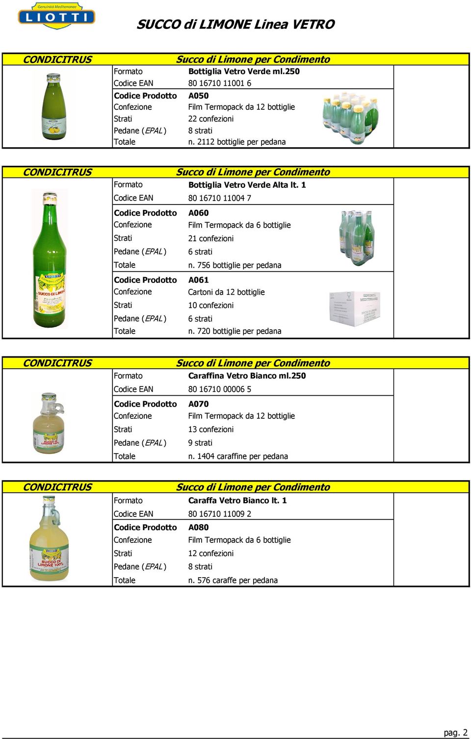 2112 bottiglie per pedana CONDICITRUS Succo di Limone per Condimento Bottiglia Vetro Verde Alta lt. 1 80 16710 11004 7 A060 A061 Cartoni da 12 bottiglie 10 confezioni n.