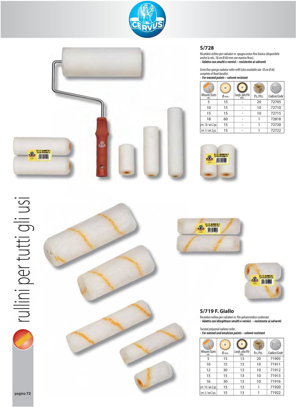 - For enamel paints solvent resistant 0 8 0 / set 2 pz. / set 2 pz. 60-7270 - 0 7270-0 727-7288 - 727-72722 rullini per tutti gli usi S/79 F.