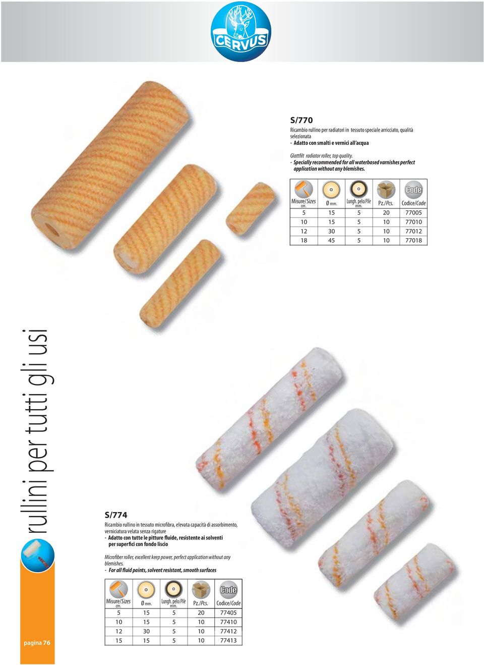 0 2 8 30 4 7700 0 7700 0 7702 0 7708 rullini per tutti gli usi S/774 Ricambio rullino in tessuto microfibra, elevata capacità di assorbimento, verniciatura velata senza rigature -